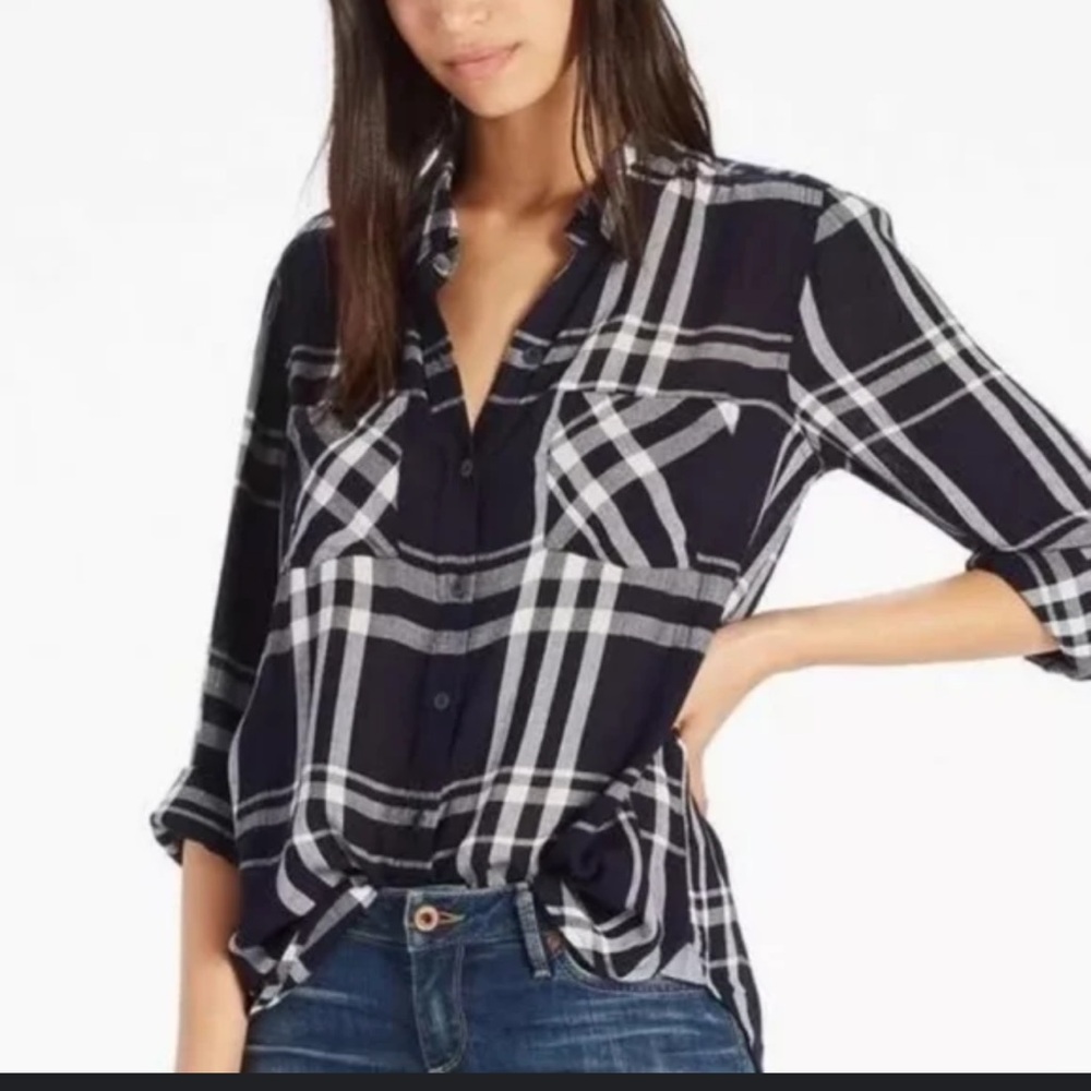 Lucky Brand Black and White Checkered Shirt sheer